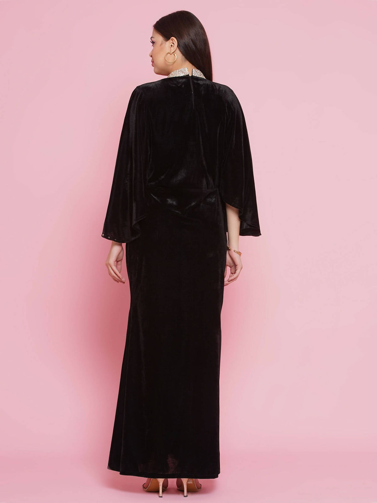 Women Republic Black Velvet Embellished Gown | Grocsy