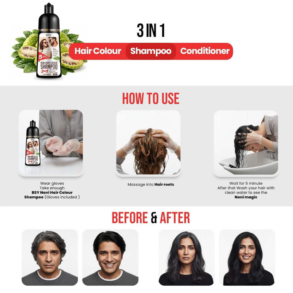 Bsy 5-Min 3 IN 1 Natural Hair colour shampoo - Brown | Grocsy