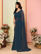 Aafreen Partywear Designer Bottle Green Georgette Fancy Saree | Grocsy
