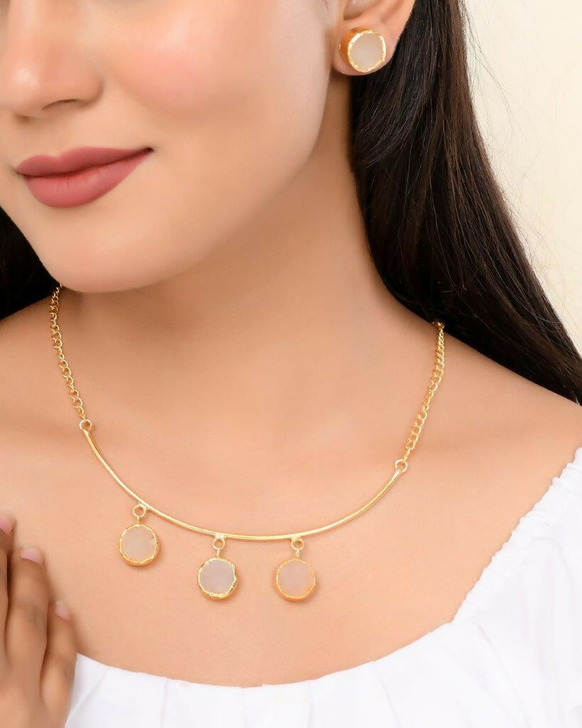 VOJ One Gram Gold-Polished Stone Studded Necklace and Earrings Set | Grocsy