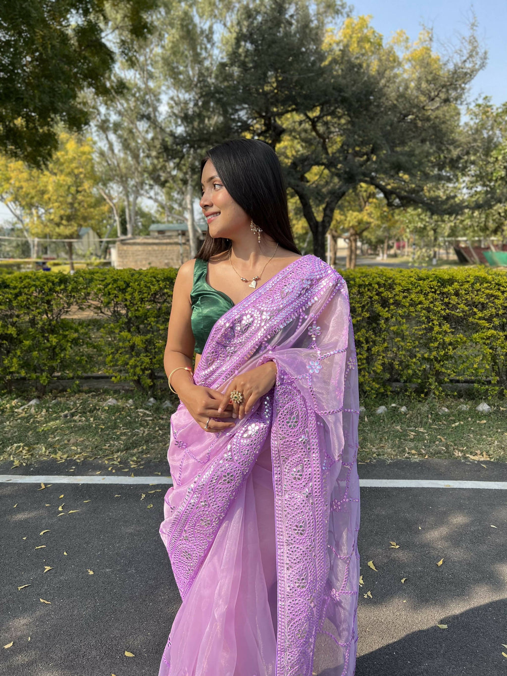 Vamsee Naina Purple Organza Saree | Grocsy