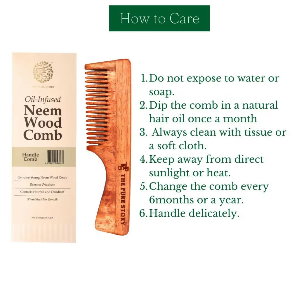 The Pure Story Oil Infused Neem Wood Handle Comb | Grocsy