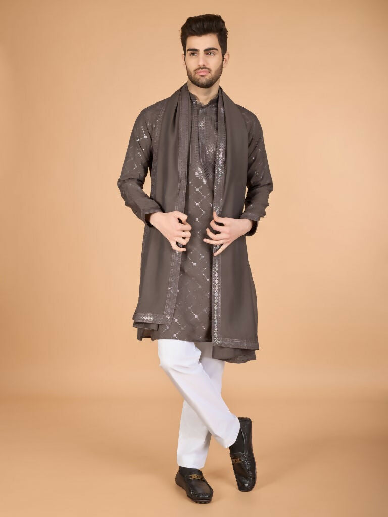 Vastranavya Brown Exclusive Festival Wear Viscose Silk Thread & Sequence Embroidered Work Kurta with Dupatta | Grocsy