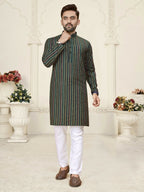 Anaita Green Jacquard Linen Cotton Straight Kurta | Grocsy