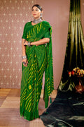 Green Chiffon Leheriya Printed Saree With Unstitched Blouse Piece - Shanaya | Grocsy