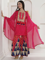 Joban Fashion Pink Kuslin Sharara Suit Set | Grocsy