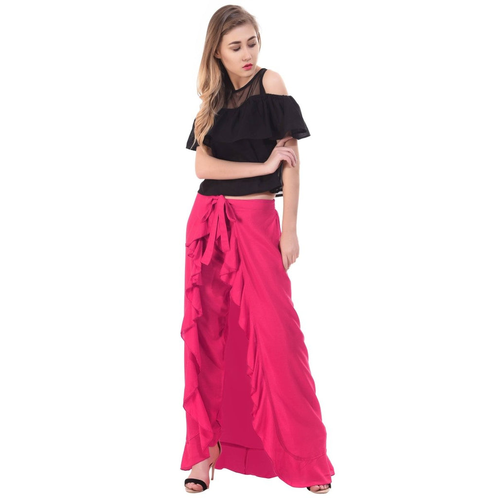Asmaani Pink Color Plain Ruffle Palazzo | Grocsy