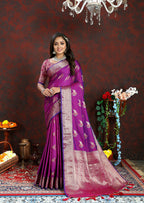 Lorenvalley Fashion Purple Soft Silk Woven Design Zari Weaving Saree | Grocsy