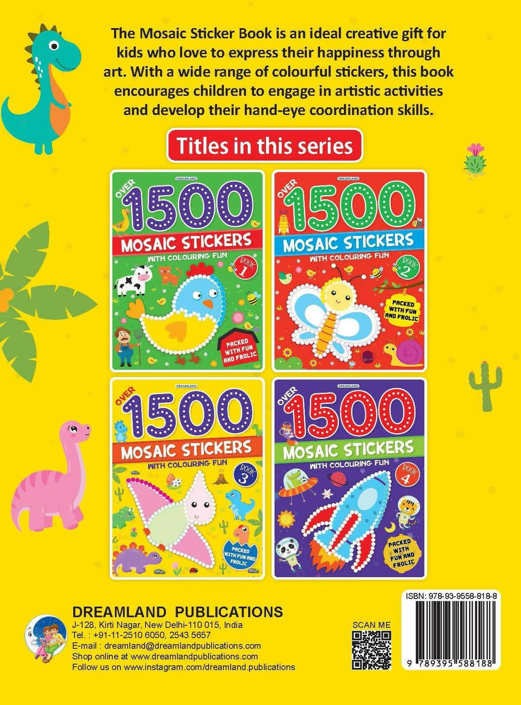 Dreamland Publications 1500 Mosaic Stickers Book 3 with Colouring Fun - Sticker Bok for Kids Age 4 - 8 years | Grocsy