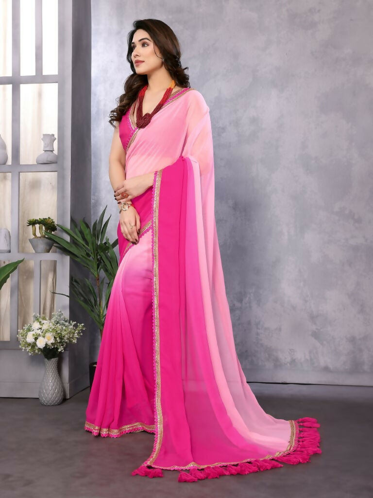 Designer Partywear Pink Georgette Fancy Saree - Kanak | Grocsy