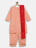 Ahalyaa Peach Crepe Gold Printed Kids Kurta Sets With Dupatta For Girls | Grocsy