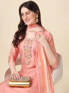 Embroidered Kurta With Pant & Dupatta Set, Multicolor - Hiral Fashion | Grocsy