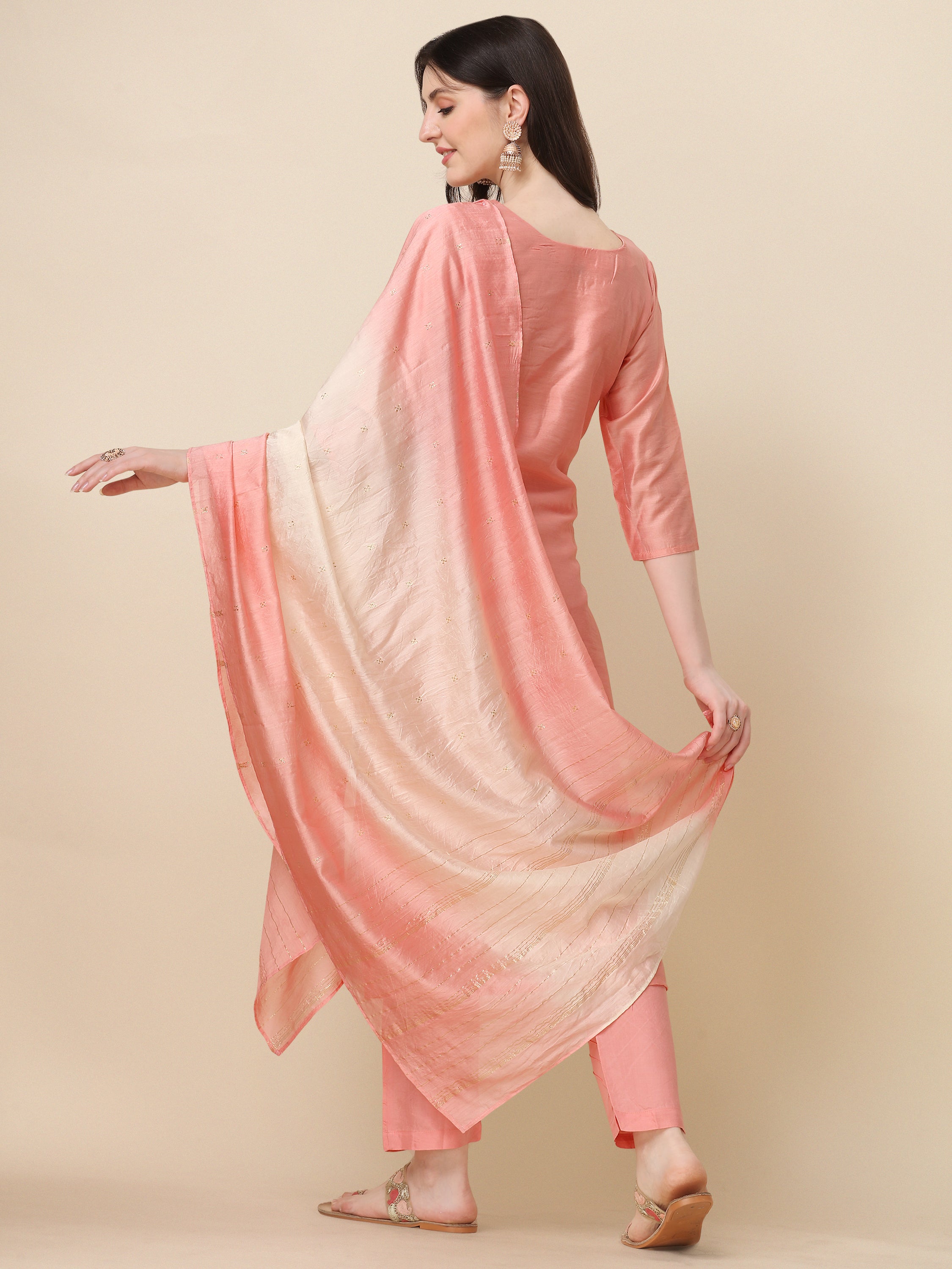 Embroidered Kurta With Pant & Dupatta Set, Multicolor - Hiral Fashion | Grocsy
