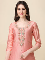 Embroidered Kurta With Pant & Dupatta Set, Multicolor - Hiral Fashion | Grocsy