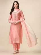 Embroidered Kurta With Pant & Dupatta Set, Multicolor - Hiral Fashion | Grocsy