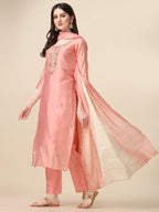 Embroidered Kurta With Pant & Dupatta Set, Multicolor - Hiral Fashion | Grocsy