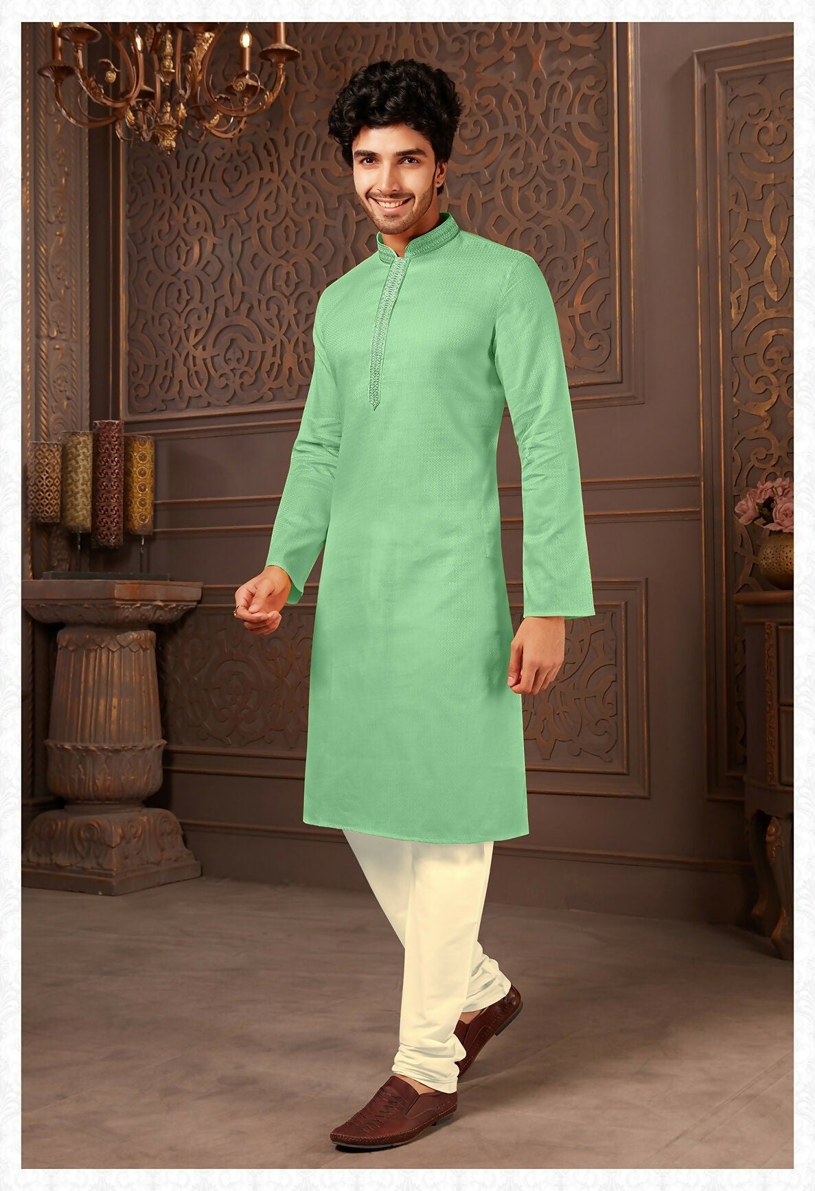 Joban Fashion C.Green Cotton Kurta Pyjama | Grocsy