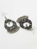 NVR Women's Silver-Plated German Silver Oxidised Chandbali Earrings