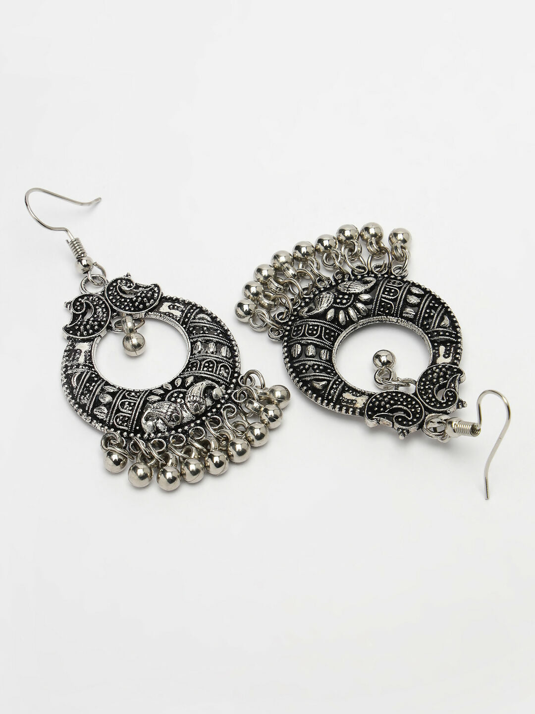 NVR Women's Silver-Plated German Silver Oxidised Chandbali Earrings