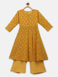 Ahalyaa Mustard Georgette Flared Kids Kurta Palazzo Set For Girls | Grocsy