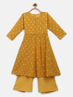 Ahalyaa Mustard Georgette Flared Kids Kurta Palazzo Set For Girls | Grocsy
