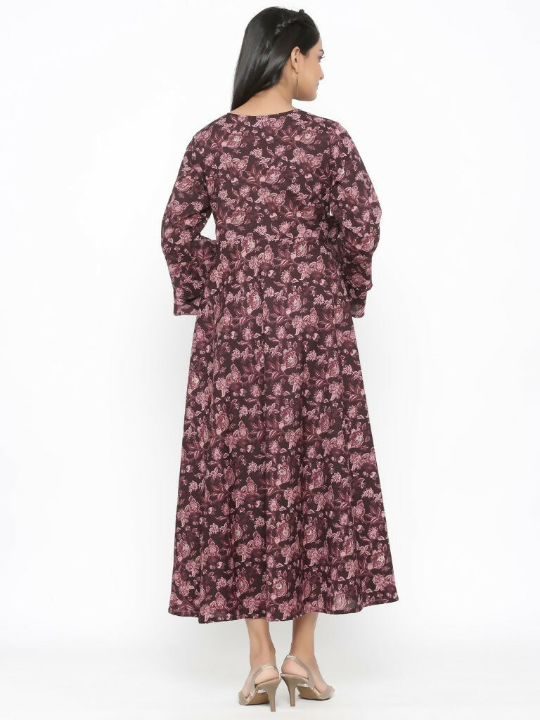 Miravan Women's Maroon Floral Bell Sleeves Anarkali Kurta | Grocsy