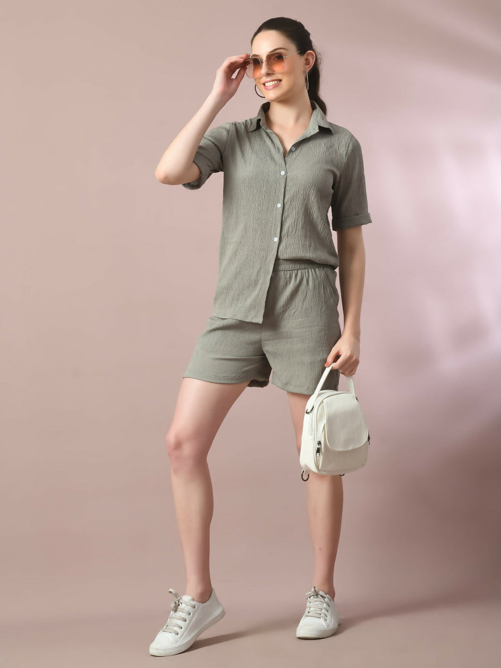 Myshka Women's Grey Solid Regular Fit Shirt | Grocsy