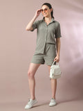 Myshka Women's Grey Solid Regular Fit Shirt | Grocsy