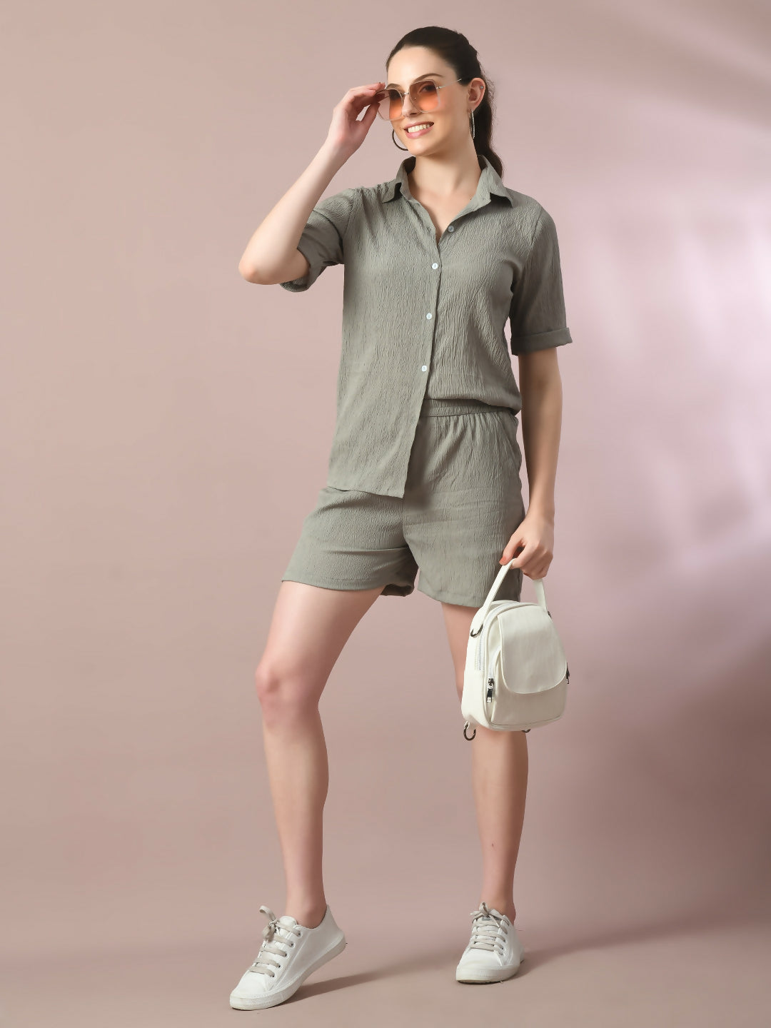 Myshka Women's Grey Solid Regular Fit Shirt | Grocsy