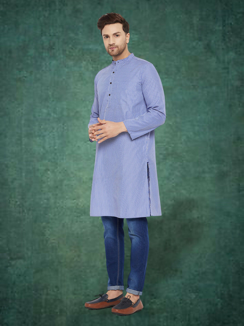 Even Apparels Men's Pure Cotton Blue Striped Kurta | Grocsy