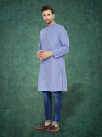 Even Apparels Men's Pure Cotton Blue Striped Kurta | Grocsy
