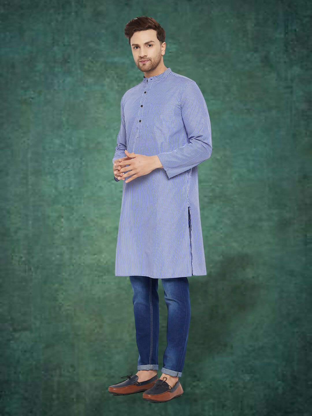Even Apparels Men's Pure Cotton Blue Striped Kurta | Grocsy