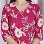 Miravan Womens Pink Floral Printed Angrakha Kurta | Grocsy