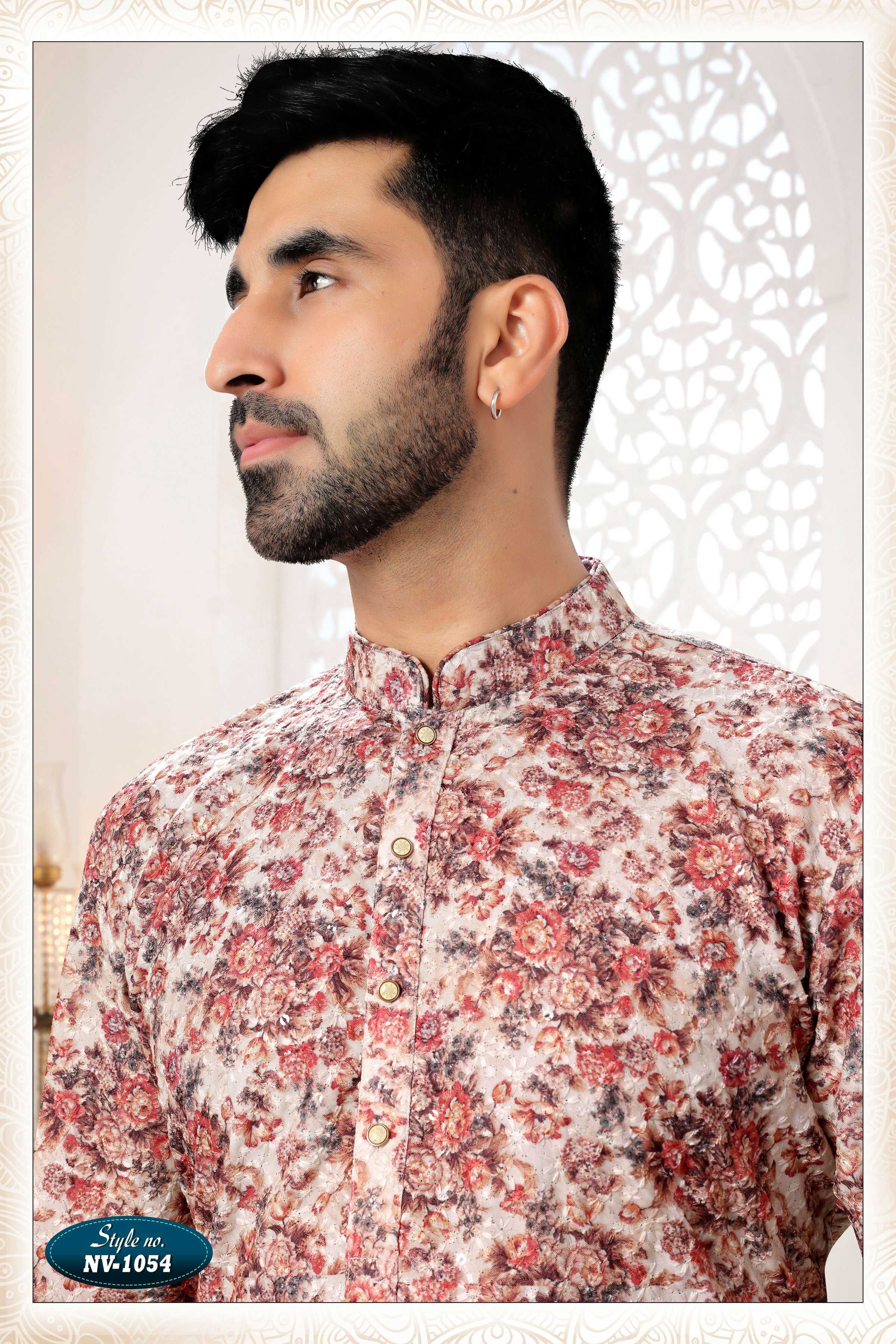 Joban Fashion Men's Cream Base Straight Rayon Thread Embroidery All Over Kurta Set | Grocsy