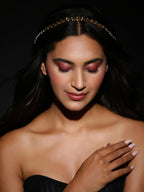 Gold-Polished White Kundan-Studded Pearl Beaded Matha Patti - Ruby Raang | Grocsy