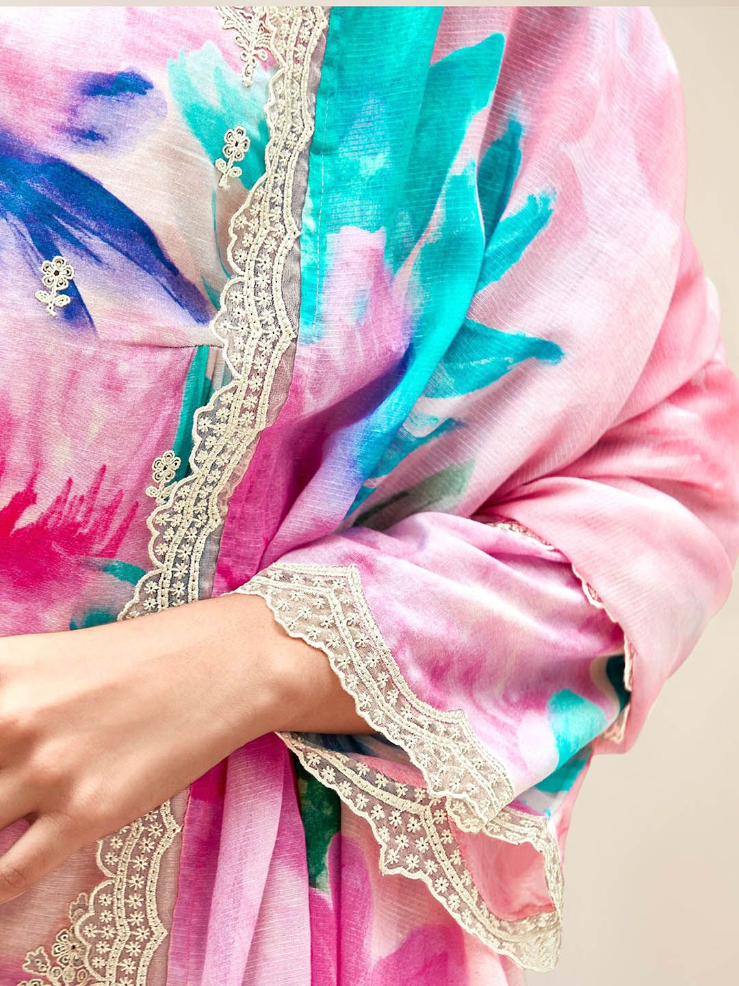 Indo Era Women Floral Embroidered Regular Thread Work Kurta with Trousers & With Dupatta | Grocsy
