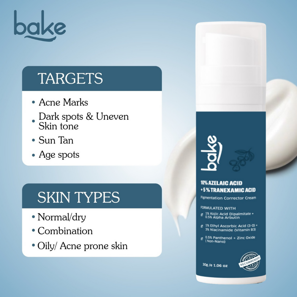 Bake 10% Azelaic Acid + 5% Tranexamic Acid Pigmentation Corrector Cream | Grocsy