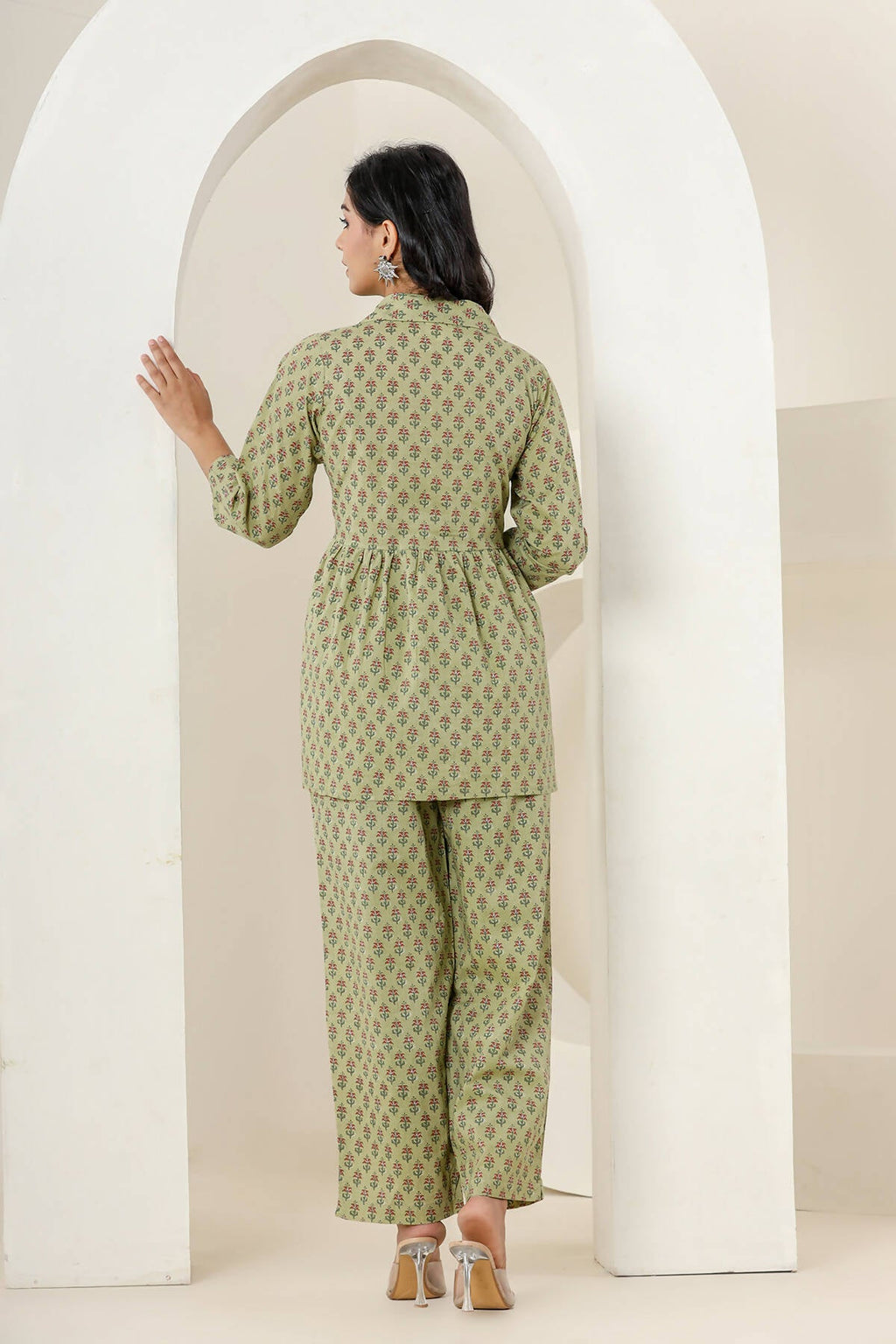 Kaajh Women's Green Printed Cotton Co-ord Set | Grocsy