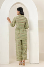 Kaajh Women's Green Printed Cotton Co-ord Set | Grocsy