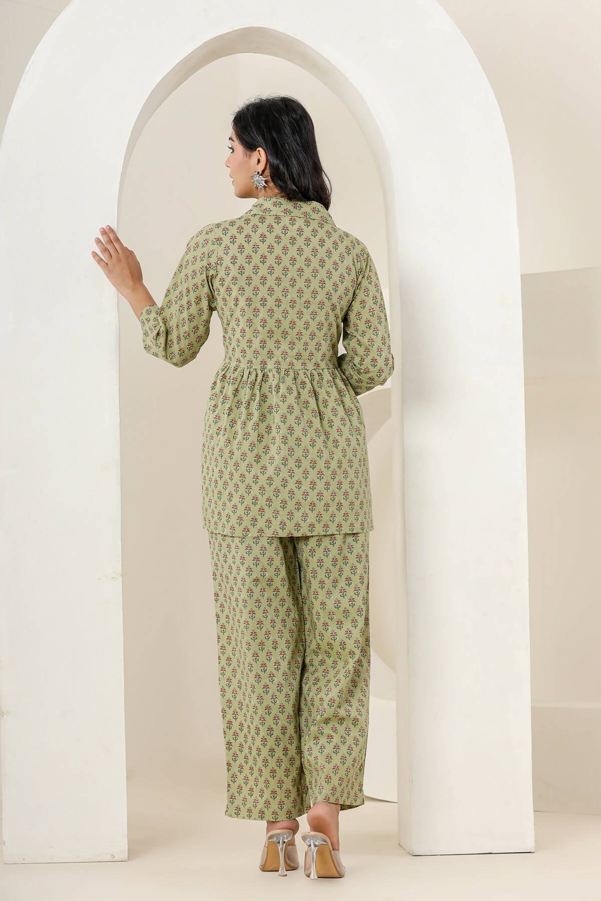 Kaajh Women's Green Printed Cotton Co-ord Set | Grocsy
