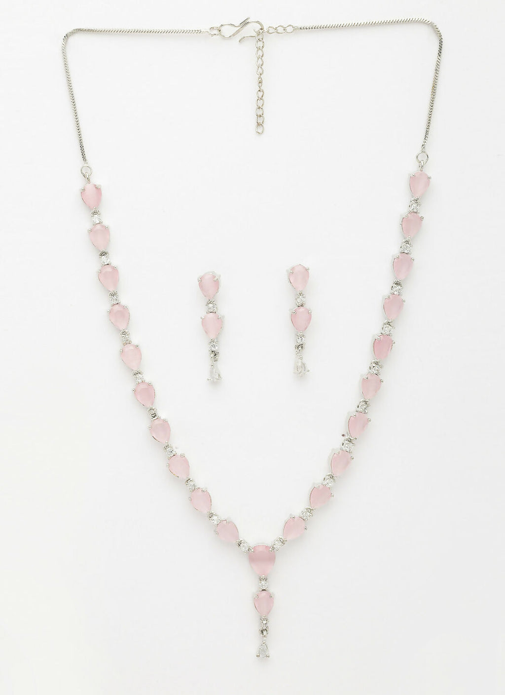 NVR Women's Silver-Plated Pink CZ-Studded Handcrafted Jewellery Set | Grocsy