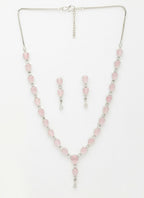 NVR Women's Silver-Plated Pink CZ-Studded Handcrafted Jewellery Set | Grocsy