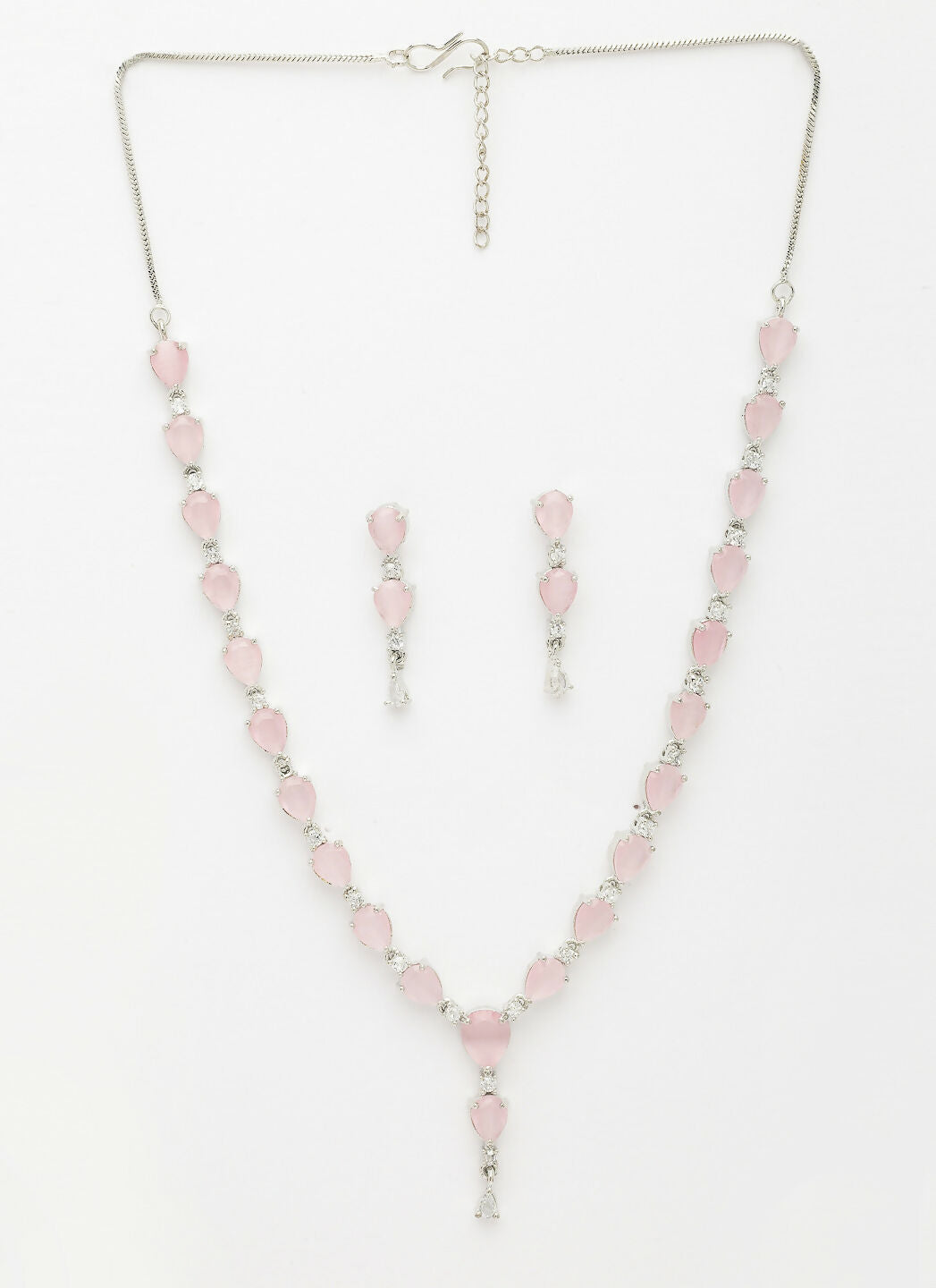 NVR Women's Silver-Plated Pink CZ-Studded Handcrafted Jewellery Set | Grocsy