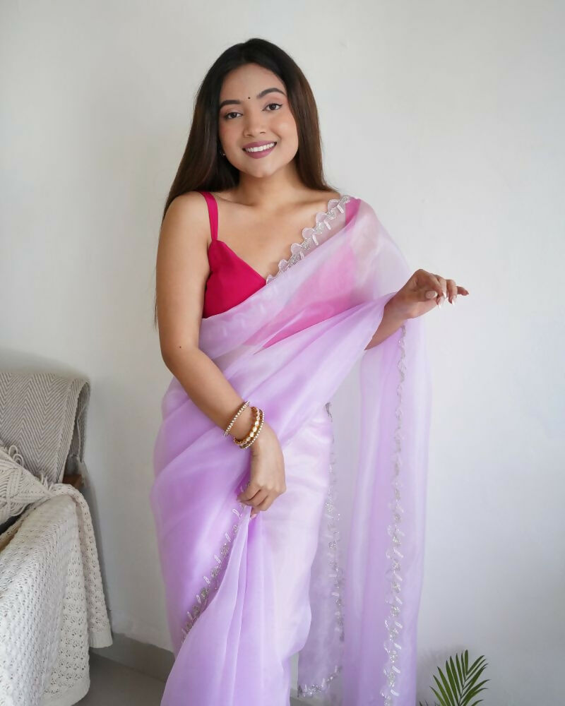 Vamsee Sheetal Lavender Organza Saree | Grocsy