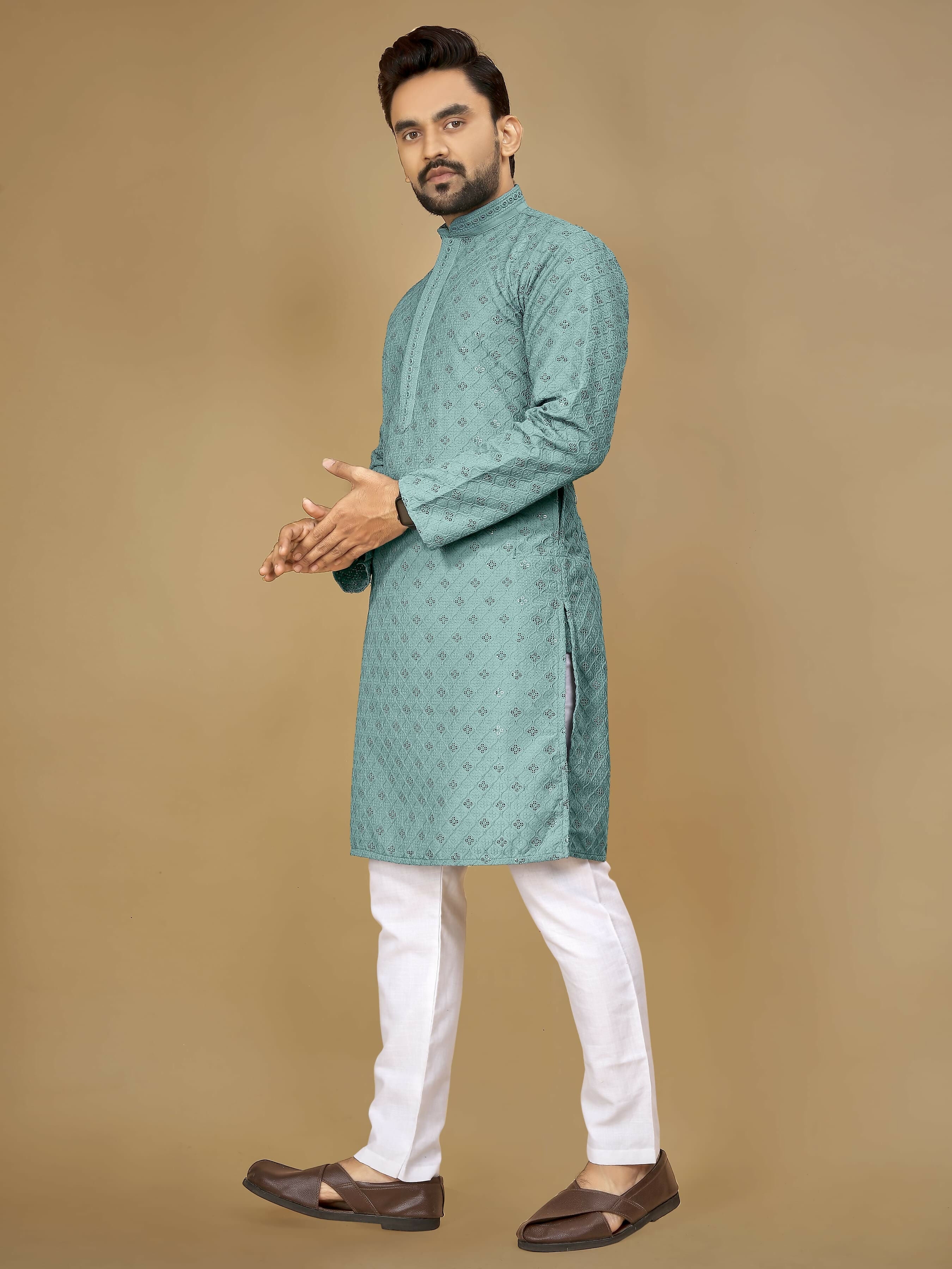 Anaita Sky_Blue Embroidered Rayon Straight Kurta | Grocsy