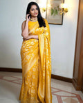 DEIANA'S Beautiful Designer Golden zari Soft Lichi Silk Saree - Yellow | Grocsy