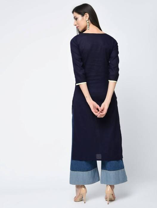 Aniyah Cotton Straight Kurta Blue Color With Patchwork (AN-106K) | Grocsy