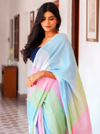 Zibaa Hand-Dyed Mul Cotton Multi-color Saree with Tassels | Grocsy