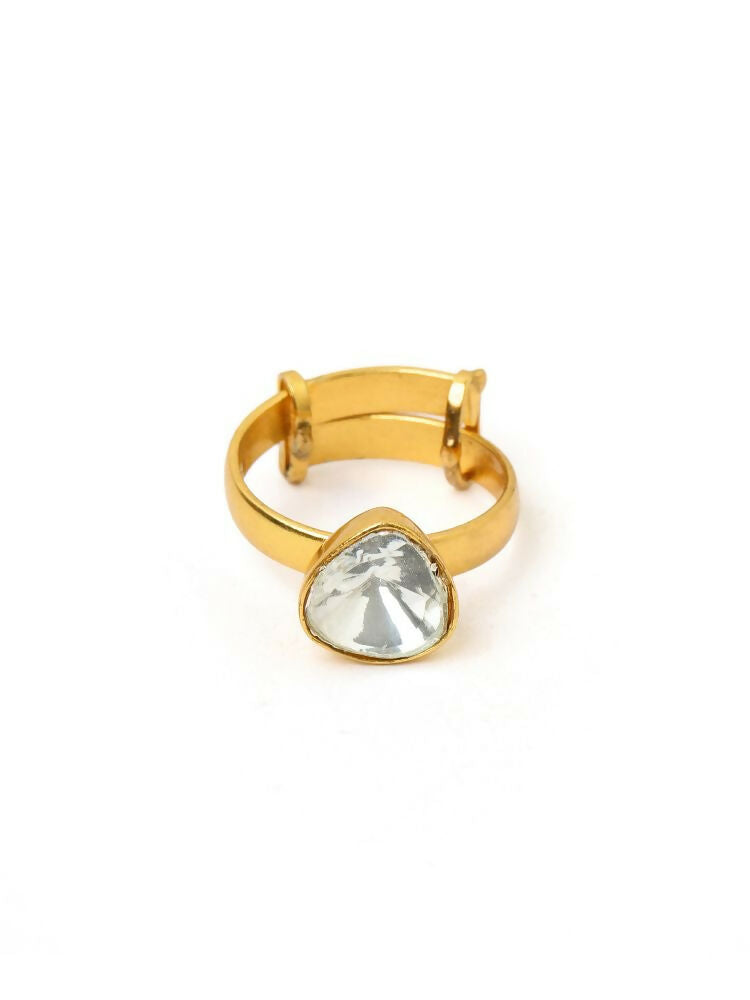 Kundan Gold plated Trillion cut Ring - Ruby Raang | Grocsy