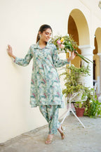 Vaasva Women Mint Muslin Printed Shirt & Pant Set | Grocsy